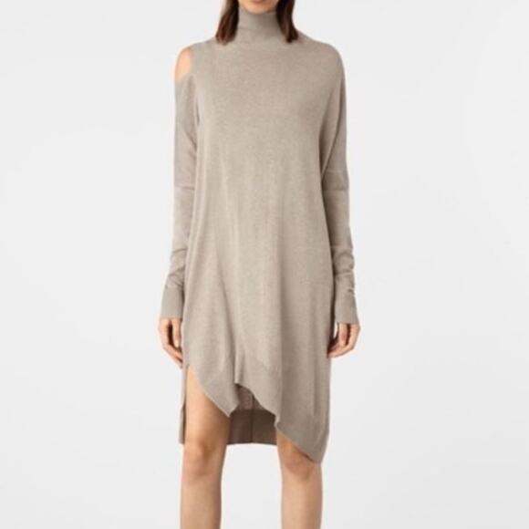 All Saint Neutral Cut Out Asymmetrical One Shoulder Knit Cecily Mini Dress XS - Picture 1 of 9
